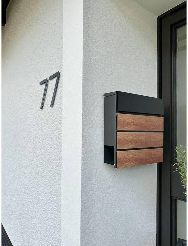 Metzler moderner Briefkasten in Anthrazit und Holzoptik, Wandbriefkasten mit Zeitungsfach, Postkaste