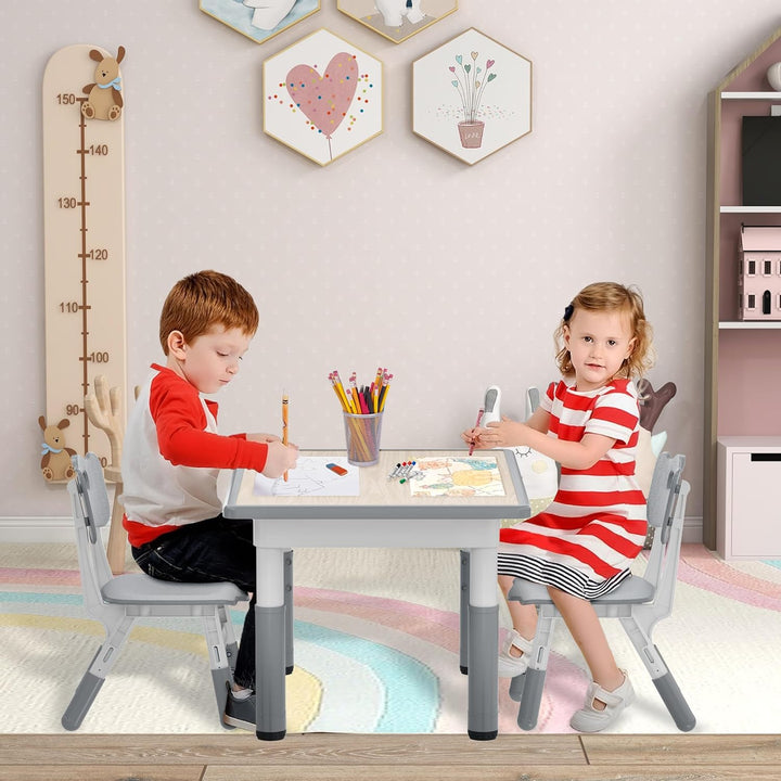 AufuN Kindertisch mit 2 Stühlen, Kindertischgruppe mit Verstellbarer Höhe, Kinderzimmertisch & -stuh