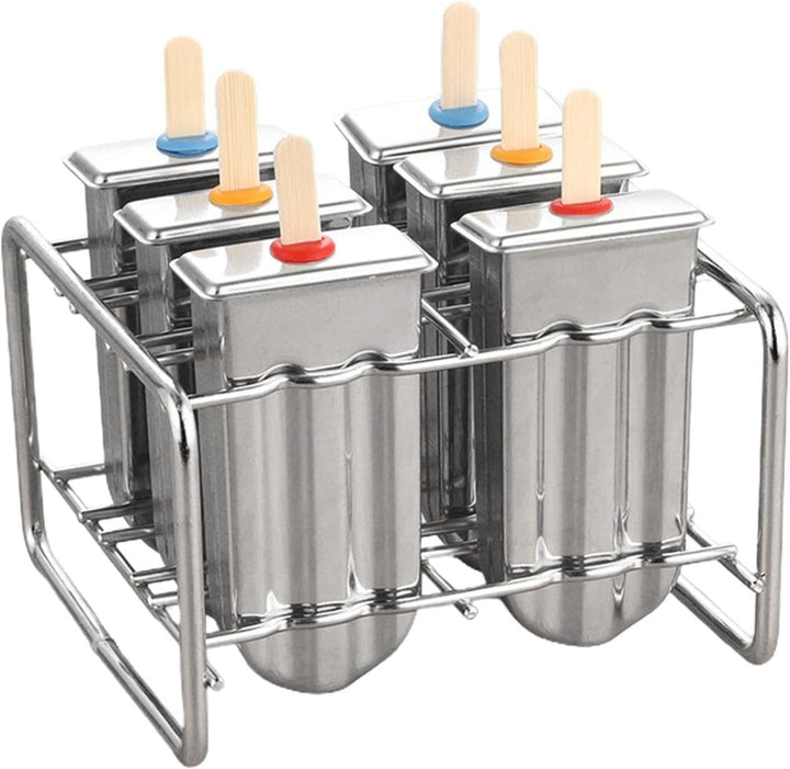 Eisformen aus Edelstahl 304 – 6er Set am Formen mit Halterung & 100 Holzstäbchen – Plastikfrei & Wie