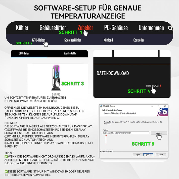 X7-Pro Grafikkarten-Halterung mit CPU/GPU-Display, ARGB, Schwarz