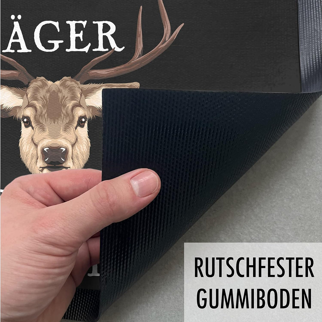 Trendation - Hier Wohnt EIN Jäger Fussmatte Geschenk für Jäger Lustiger Spruch Frundin Fussmatte 60x