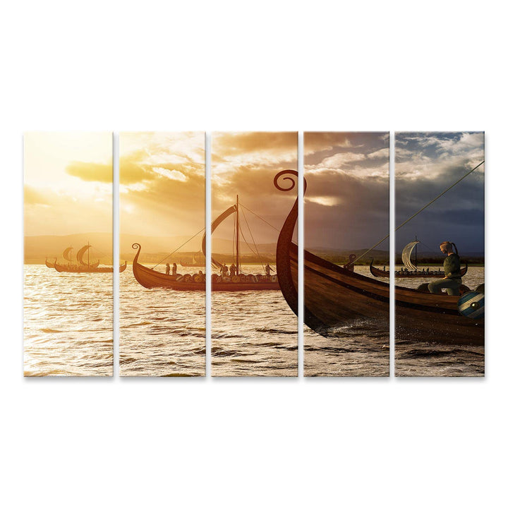 islandburner Bild auf Leinwand Wikinger Sturm Schiffe Meer Bilder Wandbilder Poster Leinwand 170x80c