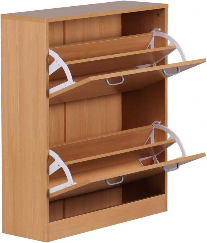Wohnling Schuhkipper Kiel Buche matt 2 Fächer 75 x 87 x 24 cm | Design Holz-Schuhschrank zum klappen