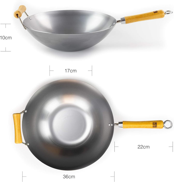 School of Wok "Wok Star Carbon Stahl Wok, Silber, 35,6 cm Einzelbett, Einzelbett