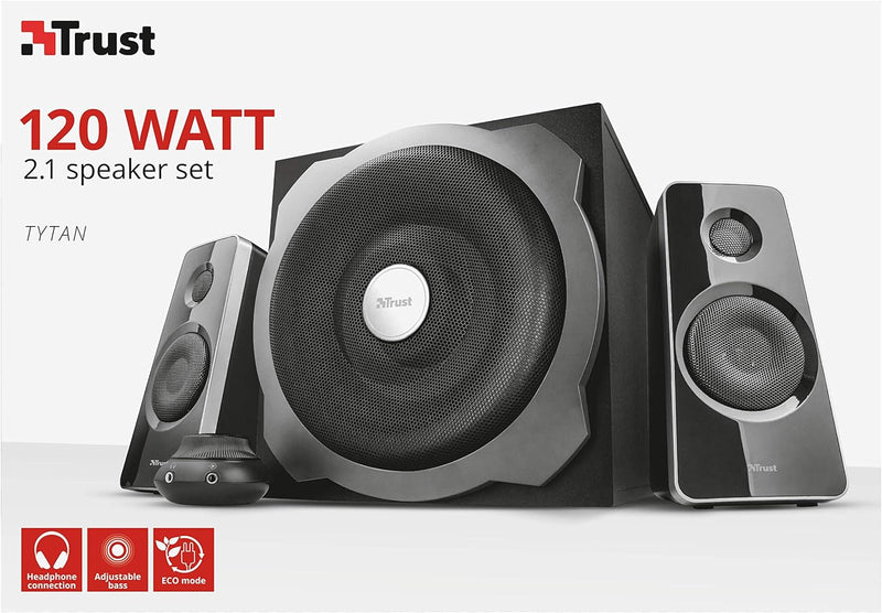 Trust Tytan 2.1 Speaker Set - PC luidspreker met subwoofer, 120 Watt, zwart