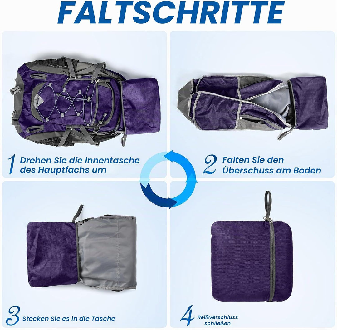 IGOLUMON Wanderrucksack Herren Damen 40L Wasserdichter Rucksack Leicht Faltbarer Reiserucksack Trekk