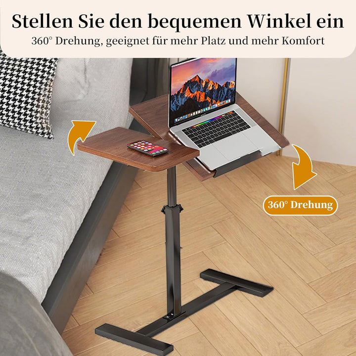 Beistelltisch Klein Couchtisch Holz: Kaffeetisch C Form Höhenverstellbar Sofatisch Rollen Tisch 360°