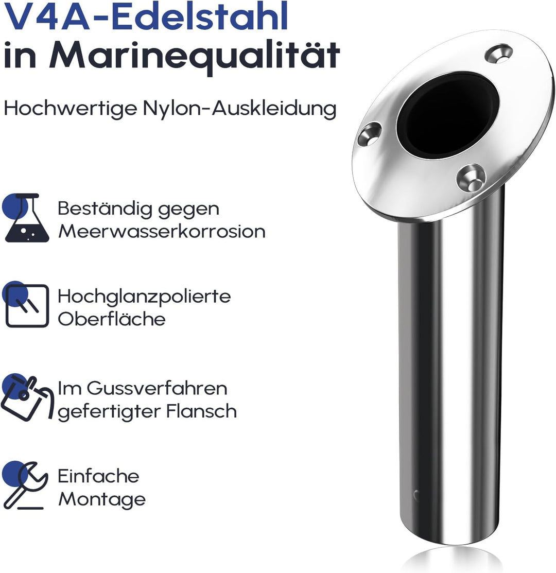 Angelrutenhalter 2er-Pack, 316 Edelstahl 15°/30°/90° Rutenhalter für Angelboote, bündige Montage mit