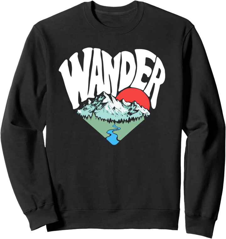 Wander Retro Outdoor Nature Lover Heart Sketch Graphic Sweatshirt