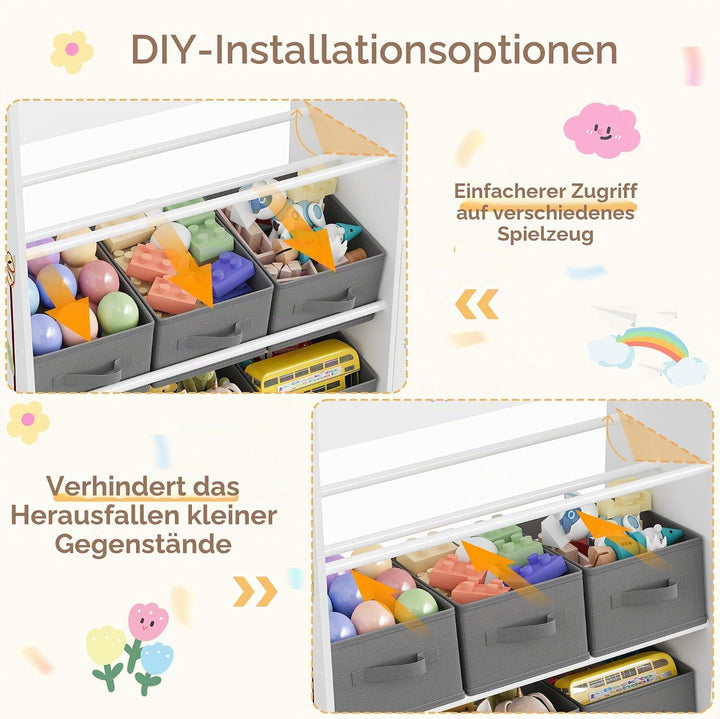 HOCSOK Spielzeugregal Kinderregal mit 9 Aufbewahrungsboxen Spielzeug-Organizer Viel Stauraum Bücherr