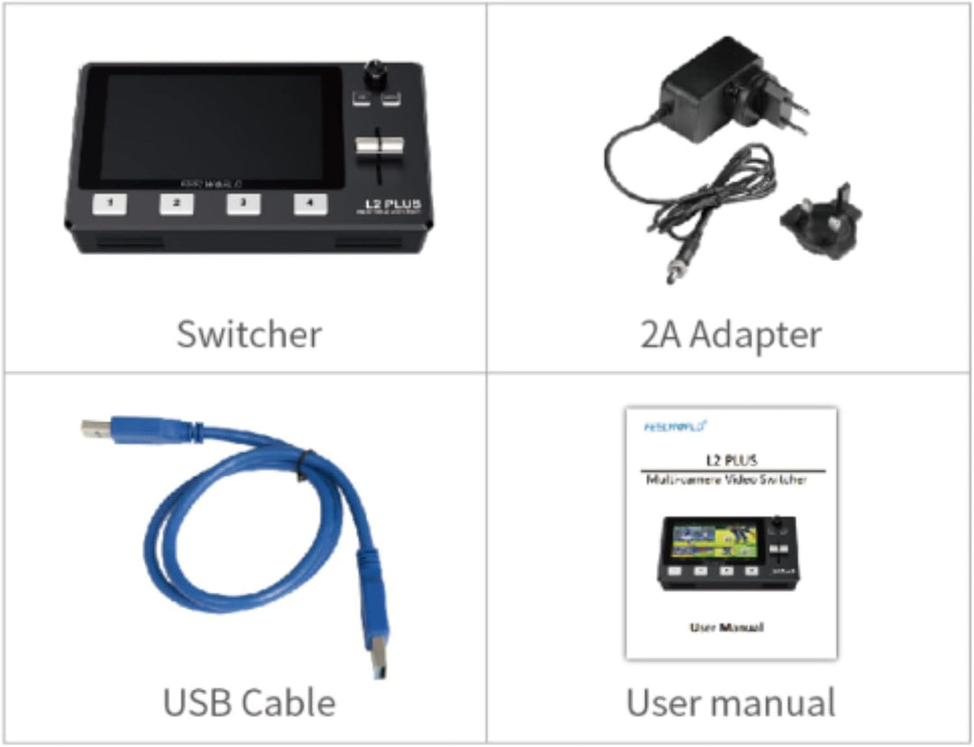 FEELWORLD L2 Plus Multi-Kamera-Video-Mixer-Umschalter 5,5" LCD-Touchscreen 4 x HDMI-Eingänge PTZ-Ste