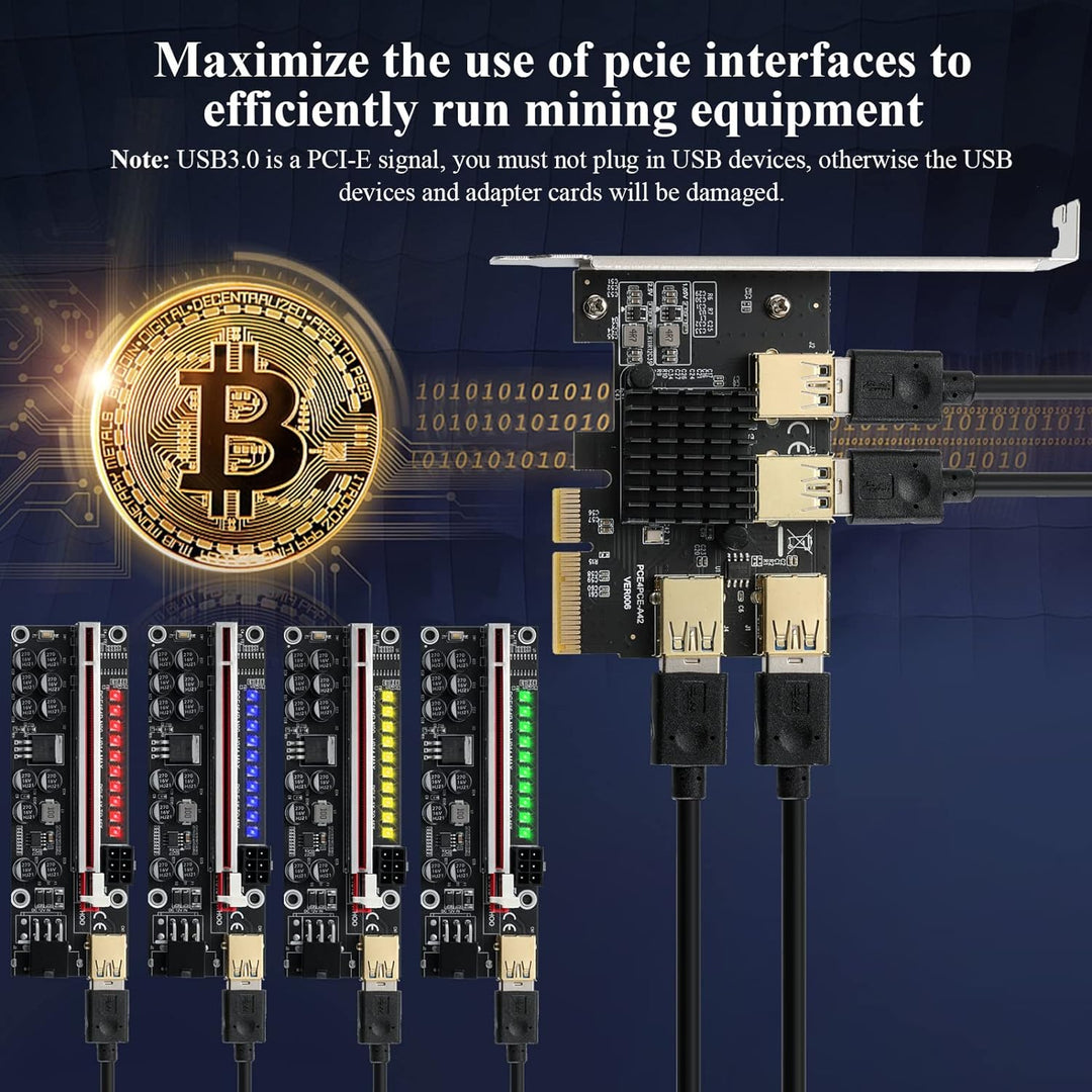 MZHOU PCIe 1 bis 4 PCI Express Riser Card – PCIE Riser 4X auf 16X Splitter Riser Card – USB 3.0 Konv