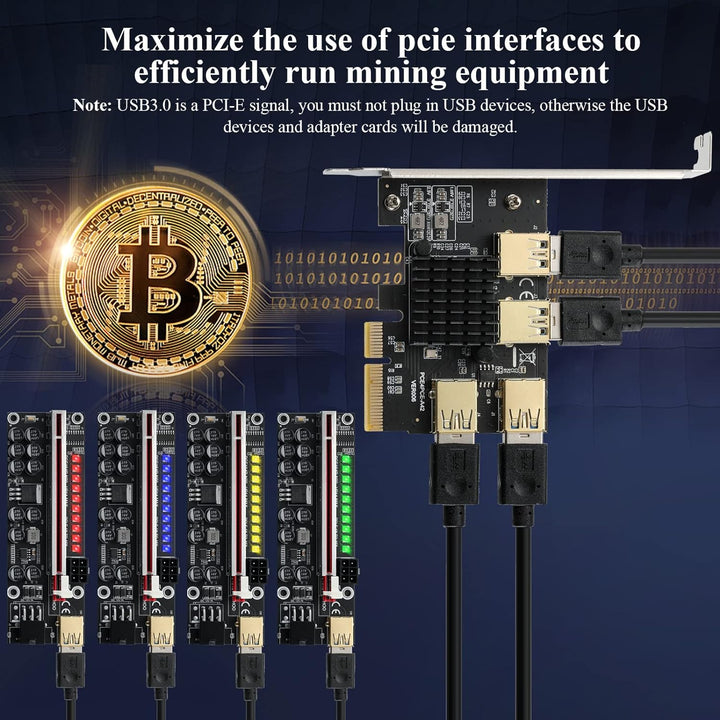 MZHOU PCIe 1 bis 4 PCI Express Riser Card – PCIE Riser 4X auf 16X Splitter Riser Card – USB 3.0 Konv