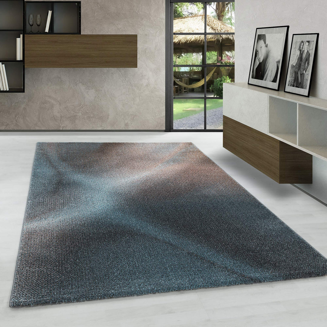 Carpetsale24 Modern Designer Kurzflor Teppich, Abstrakt Meliert Design, Läufer Teppich, Grau - Blau