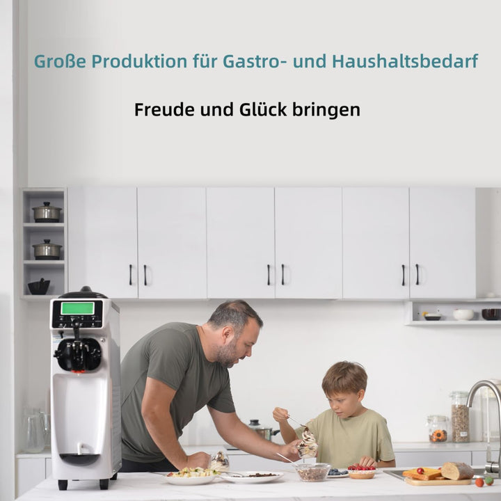 GSE Eiscrememaschine 1200W - 18L Softeis pro Stunde, 6L Edelstahlbehälter mit Kühlfunktion, 1.2L Ein