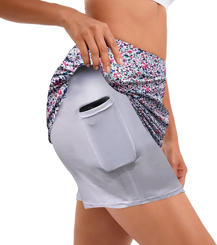 Timuspo Damen Activewear Knielanger Hosenrock mit Innenshorts Athletischer Tennisrock mit Hoher Tail