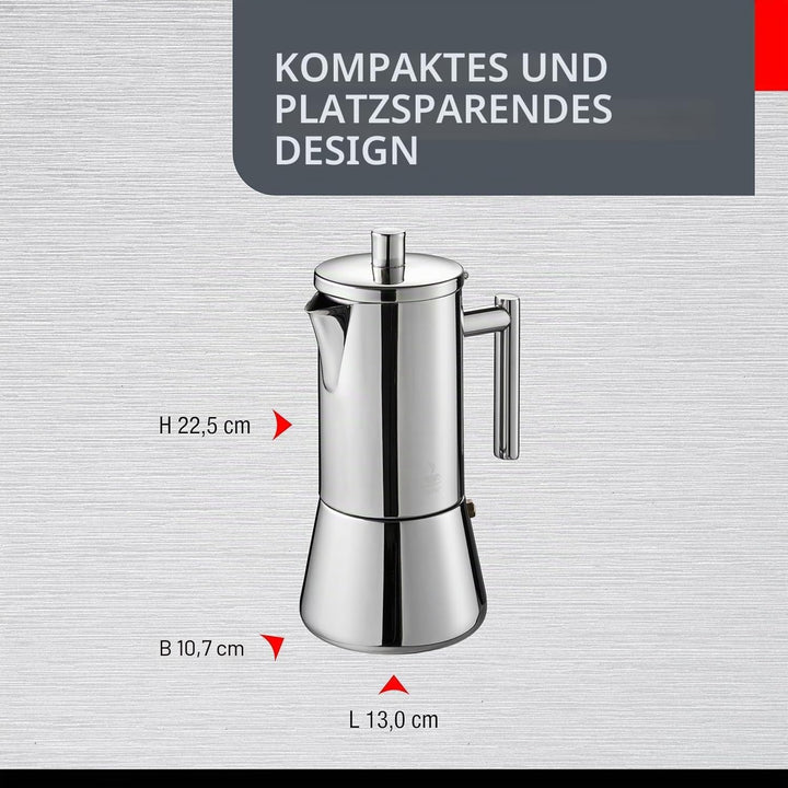 GEFU Espressokocher NANDO für 6 Tassen | Edelstahl-Kocher mit Reduziersieb, Ausgiessnase, Induktions
