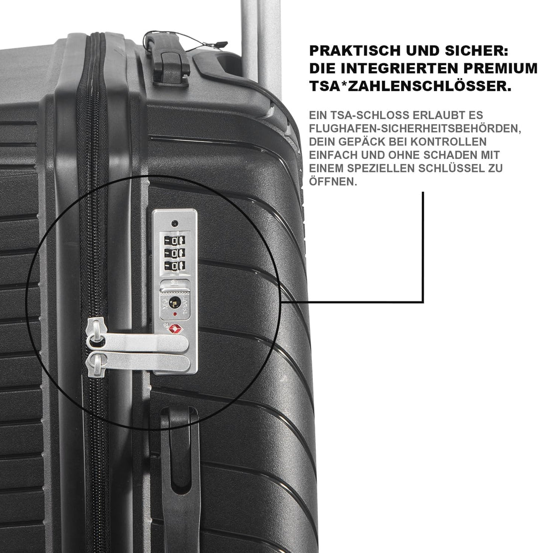Hartschalen Kofferset 3-teilig aus Polypropylen, 55 cm 66 cm 74 cm (43L 65L 110L), Hochbelastbar, TS