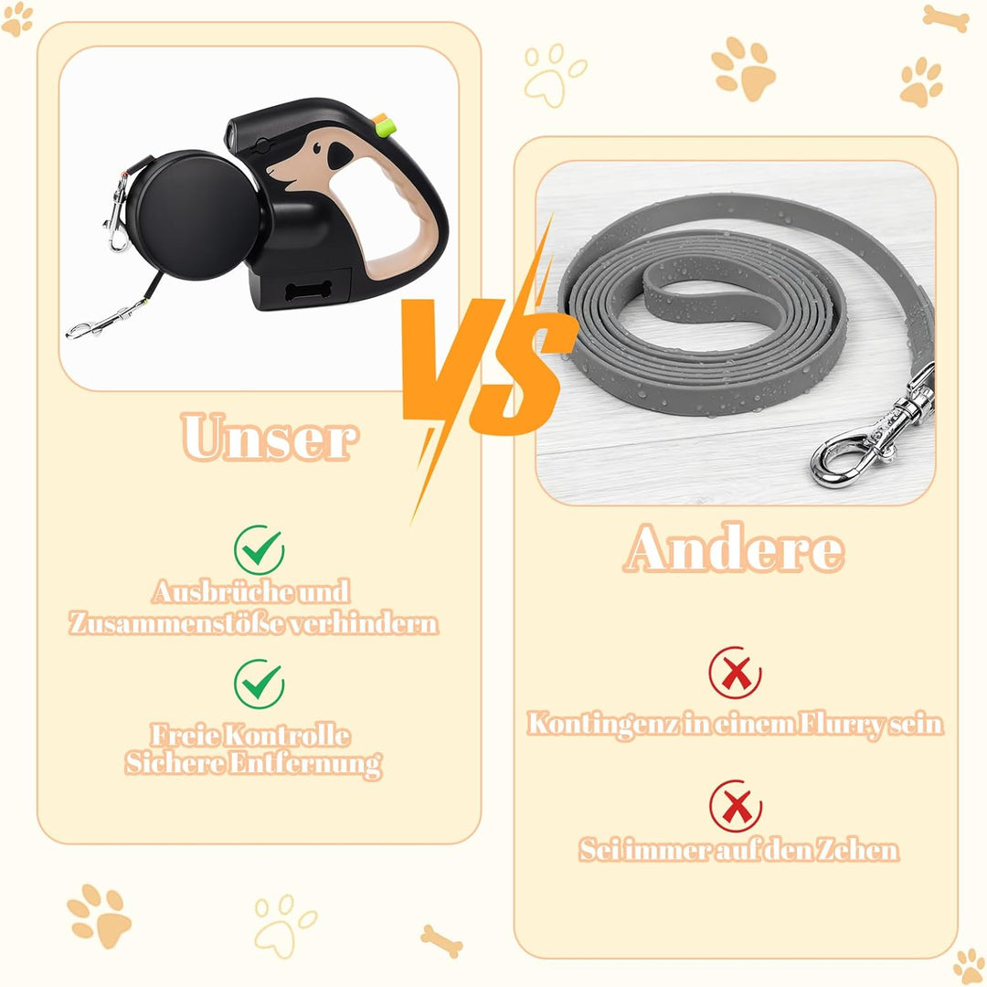 Doppelleine für 2 Hunde, 3 m Ausziehbare Anti-Verwickel-Hundeleine mit 360° Drehung, Rutschfestem Gr