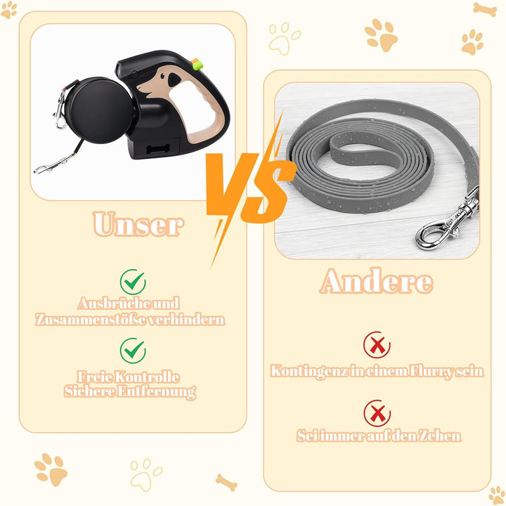 Doppelleine für 2 Hunde, 3 m Ausziehbare Anti-Verwickel-Hundeleine mit 360° Drehung, Rutschfestem Gr