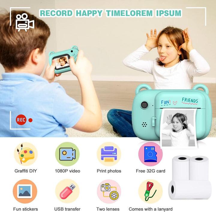 SUPBRO Kinder Digital Kamera Spielzeug Kleinkind Kamera Spielzeug Print Sofortbildkamera 2.4 Zoll HD