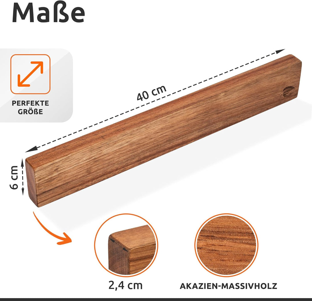 ECENCE Magnetleiste Messer aus Akazienholz 40cm Messerhalter Wandmontage oder selbstklebend, Messerl