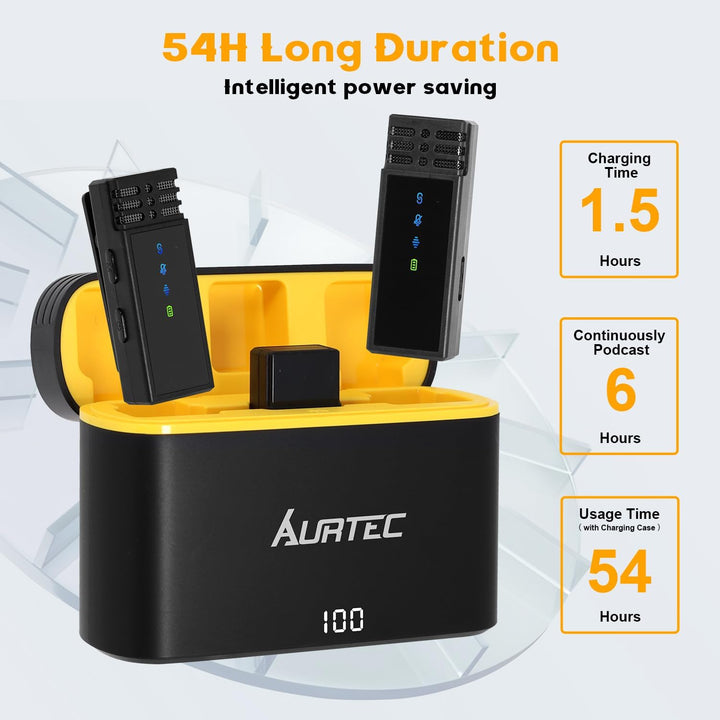 AURTEC Kabelloses Lavalier-Mikrofon mit Ladehülle für iPhone, iPad mit Lightning-Anschluss, 2er Set,