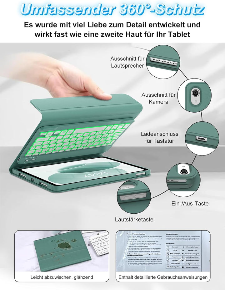 Tastatur Hülle für iPad 10 Generation/A16 11 Generation - 7-Farben Beleuchtung Keyboard Cover mit St