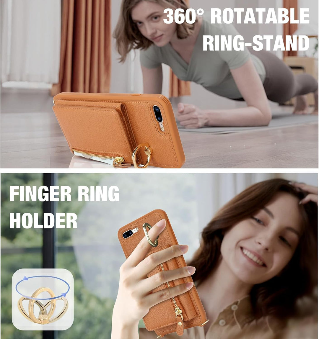 ELTEKER Handyhülle für iPhone 7 Plus/8 Plus Hülle mit Band Kartenfach Geldbörse,Leder Klapphülle Han