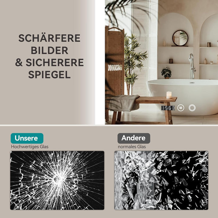 YOURLITE Badspiegel mit LED Beleuchtung 50x60cm, Badezimmerspiegel mit Touchschalter, Spiegel Bad Wa