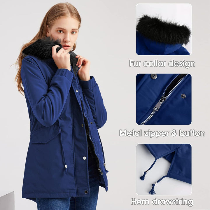 Tuopuda Jacke Damen Wintermantel mit Kapuze Reissverschluss Parka Mantel Langarm Hooded Jacket Schwa