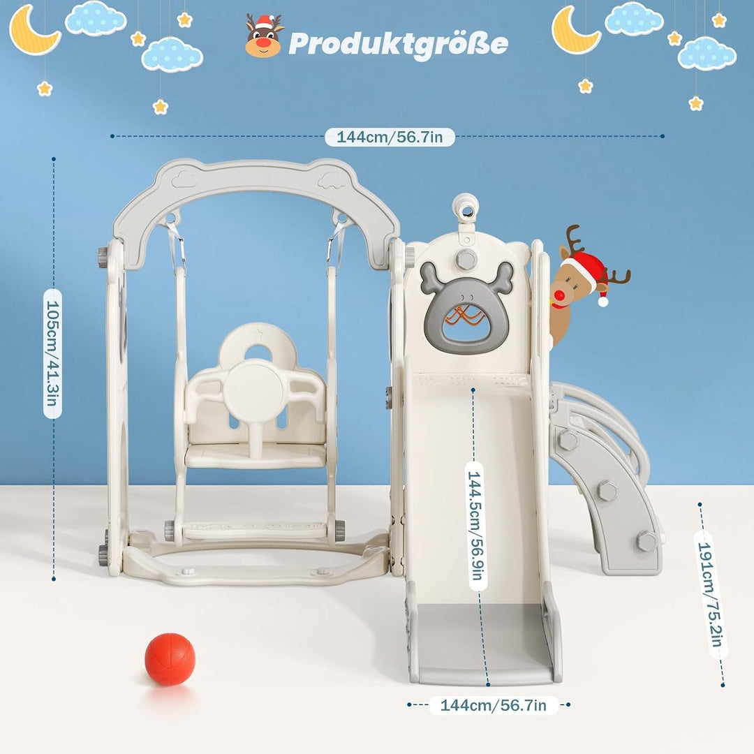 Krovtoy 6-in-1-Kleinkindrutsche, Kleinkindrutsche mit Weihnachtselchmotiv und Schaukelset, Babyrutsc