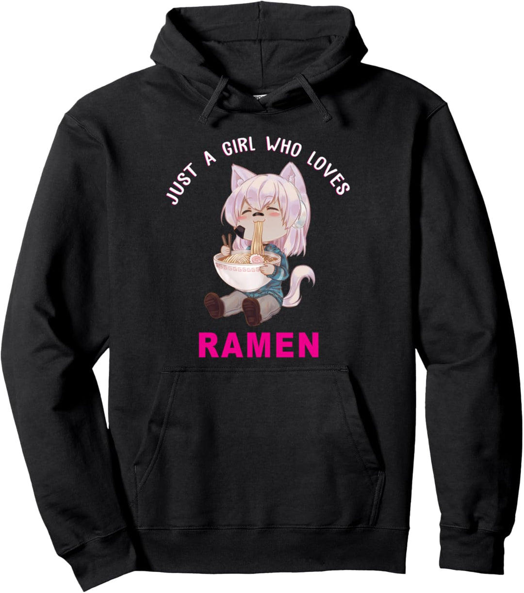 Anime Tee Just A Girl Who Loves Ramen | Japanese Kawaii Cat Pullover Hoodie