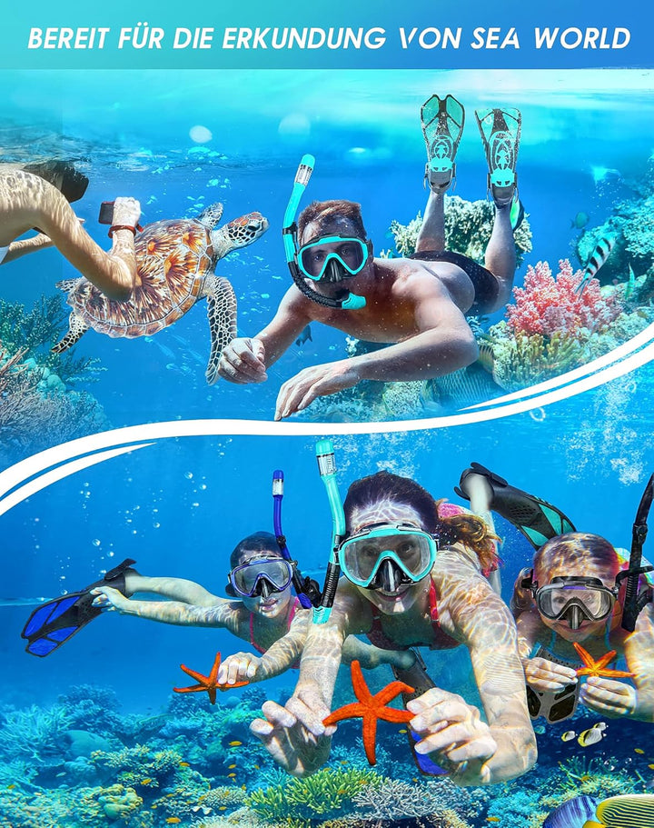 Lealinga Schnorchelset Erwachsene mit Verstellbare Taucherflossen Anti-Leck & Anti-Fog Taucherbrille