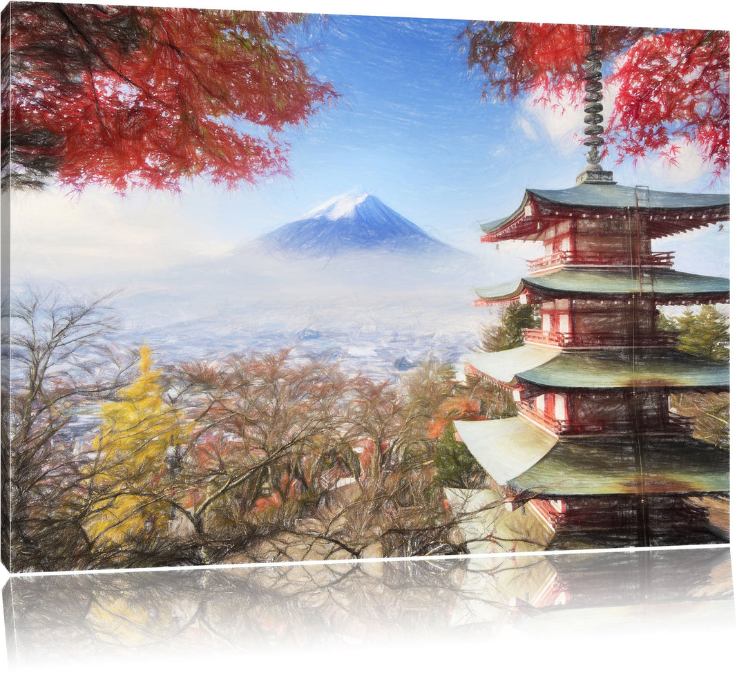 Pixxprint Japanischer Tempel im Herbst als Leinwandbild/Grösse: 100x70 cm/Wandbild/Kunstdruck/fertig