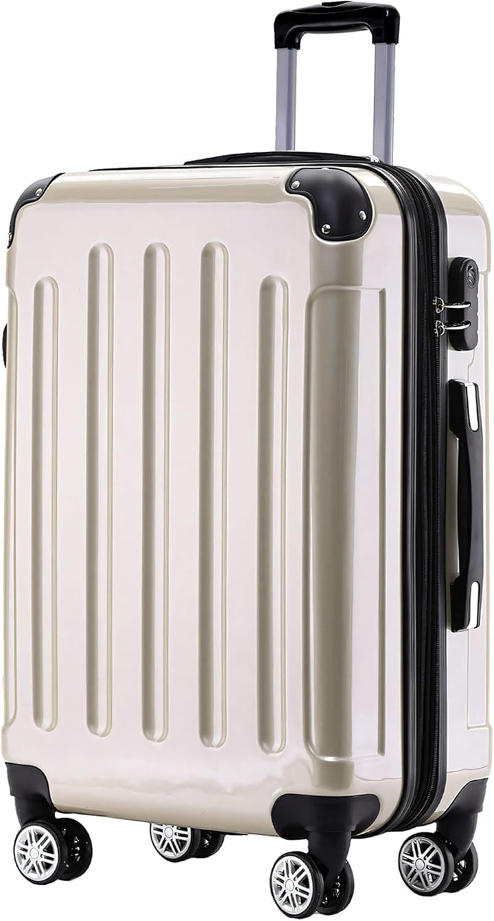 BEIBYE Hartschalen Koffer Trolley Rollkoffer Reisekoffer 4 Zwillingsrollen Polycabonat (Champagner,