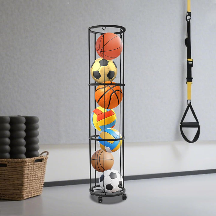 Ballregal 3-stöckig 148cm Schwarz Kohlenstoffstahl Sportballhalter