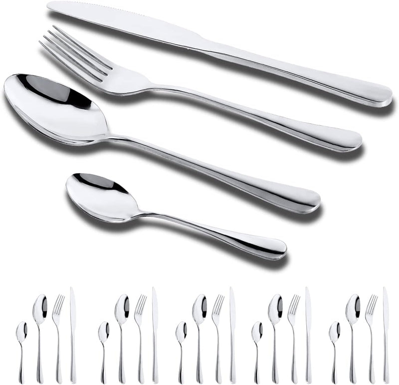 Besteck Set 6 Personen,24 Teilig Besteckset，Inkl Messer,Gabel LöFfel Und DessertlöFfel,Besteck Edels