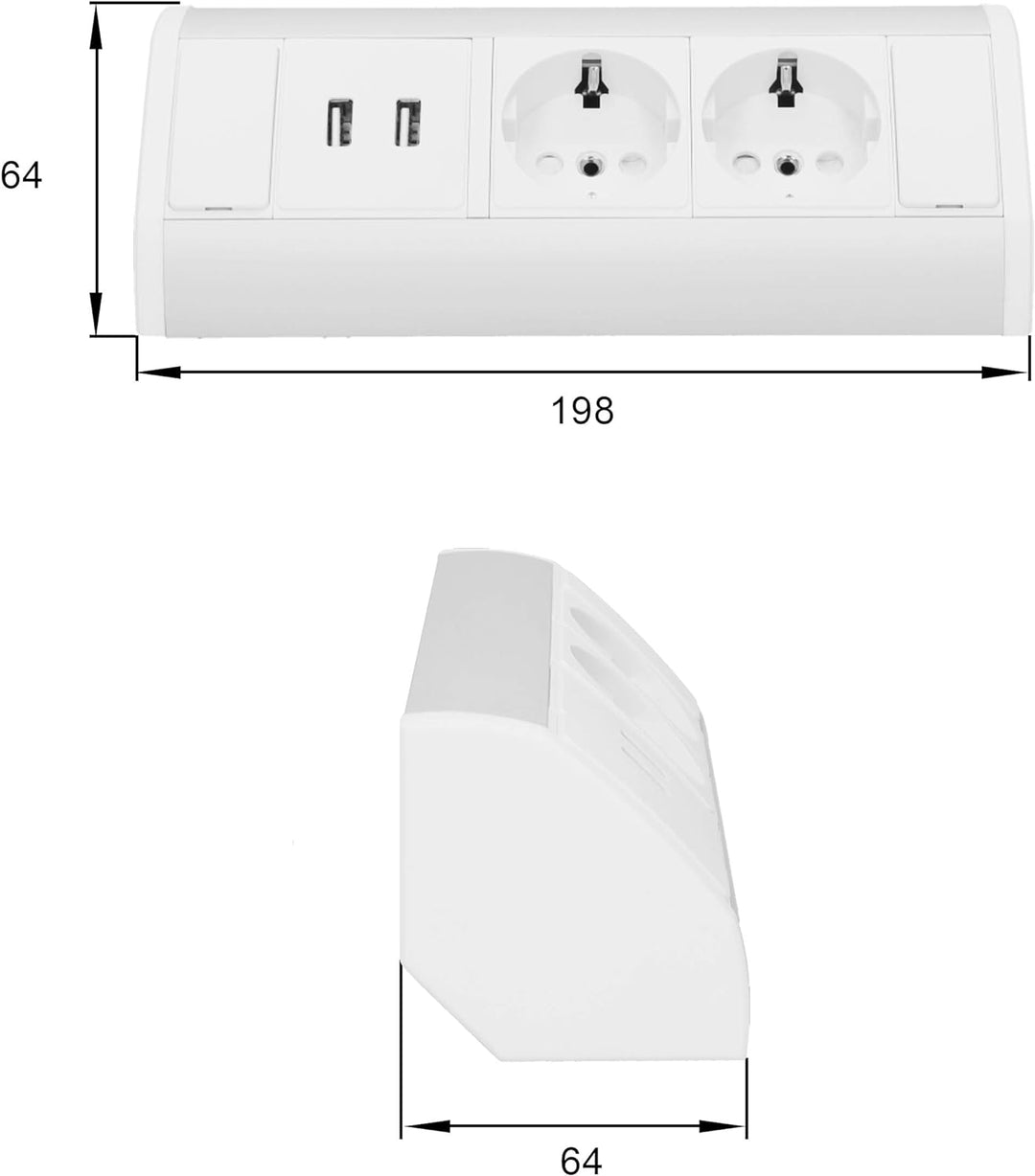 ORNO OR-GM-9003/W-G(GS) Ecksteckdose 2 Fach mit Kindersicherung + 2X USB Ladegerät 45° Aufbau-Montag