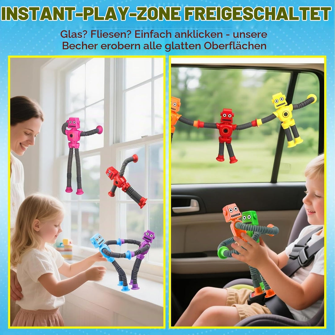Saugnapf-Roboter-Spielzeug 12 Stück, formveränderndes sensorisches Pop-Tube-Fidget-Spinner, Schreibt