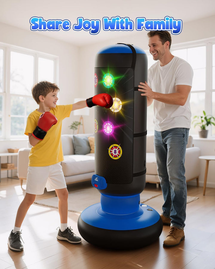 Boxsack Kinder, Boxsack Stehend mit Musik & Licht, Interaktiv Punching Bag, Aufblasbarer Standboxsac