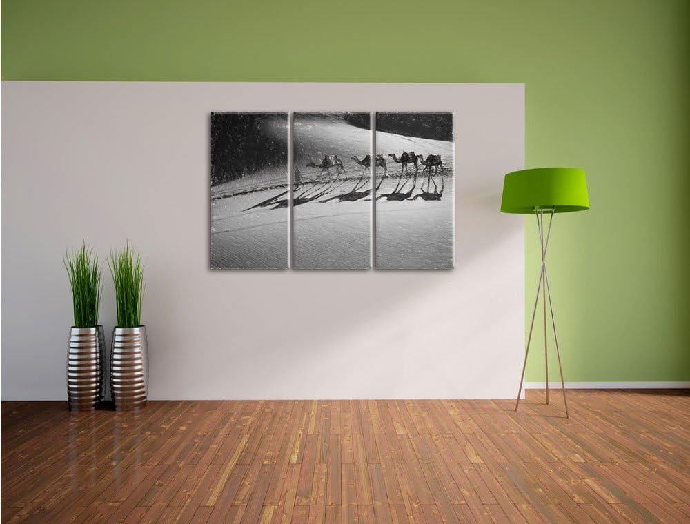 Pixxprint Kamelkarawane in Wüste als Leinwandbild/Grösse: 3 Teilig (120x80) cm/Wandbild/Kunstdruck/f