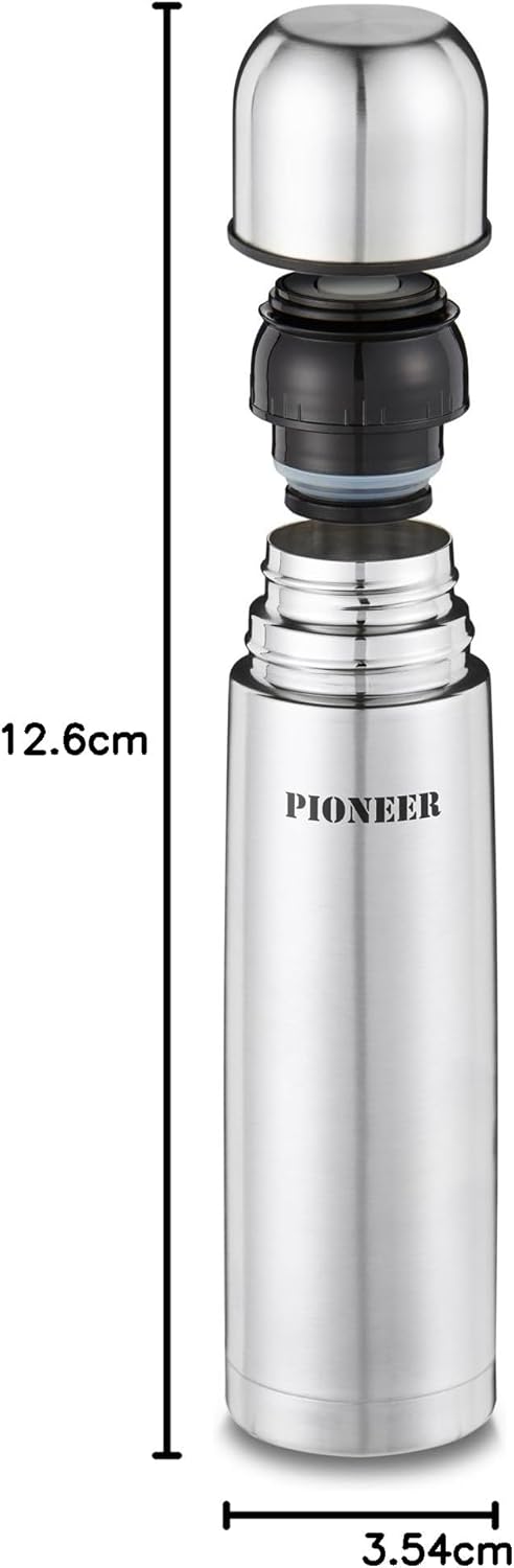 Pioneer Isolierflasche aus Hochwertigem Edelstahl mit Druckknopf & Trinkbecher 1,0 L Doppelwand-Vaku
