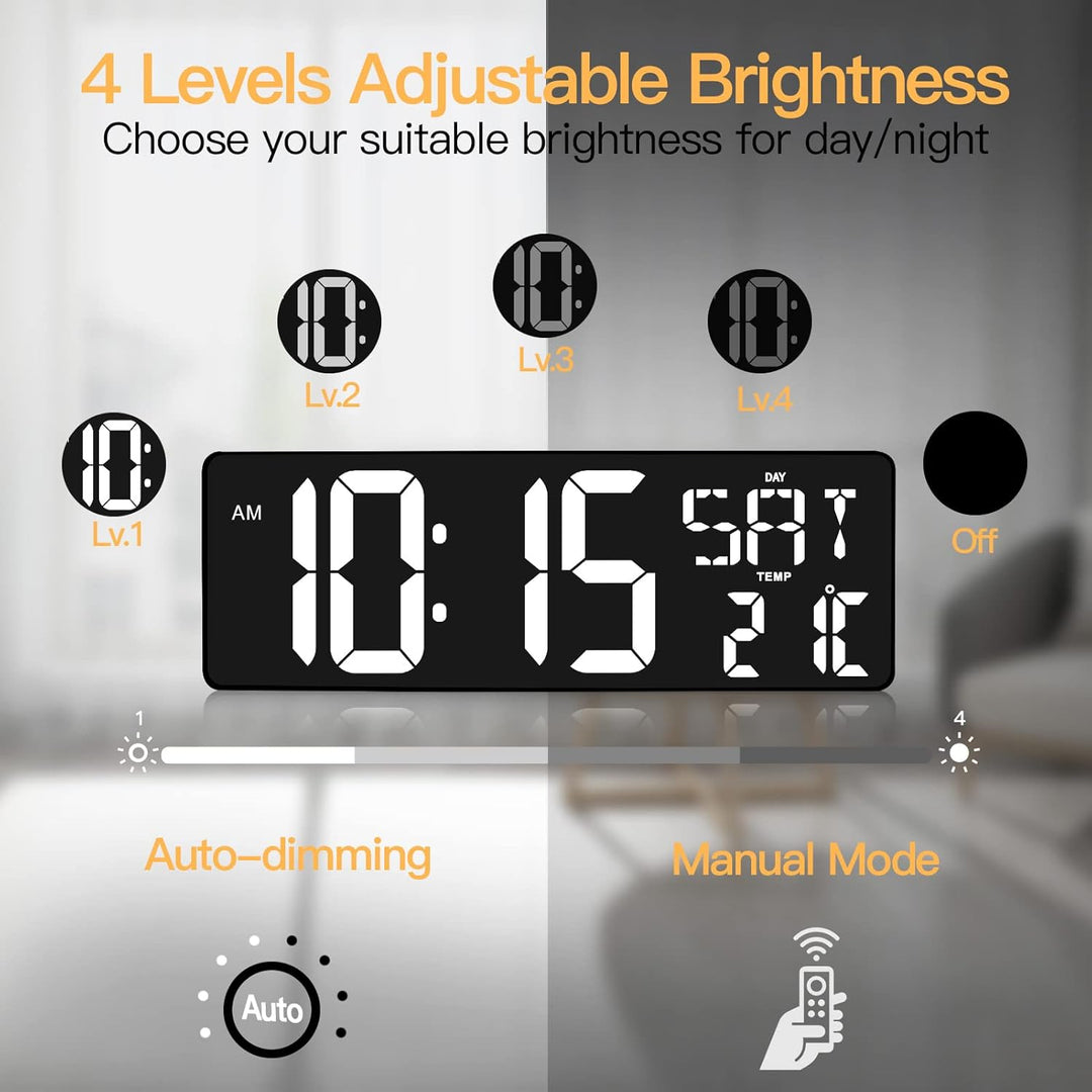 XREXS Wanduhr Digitale Gross mit Fernbedienung, 16,5'' Wanduhr Digital Uhr mit LED-Display, Digitale