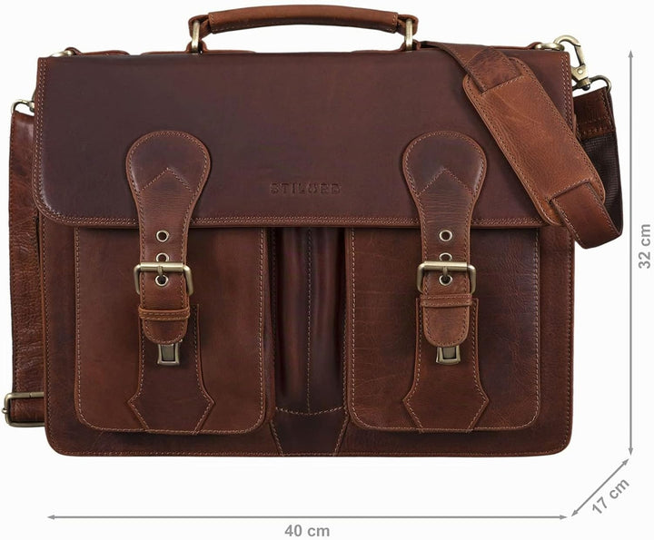 STILORD 'Kronos' Aktentasche Leder Herren Lehrertasche Leder-Tasche Büro Business gross Arbeitstasch