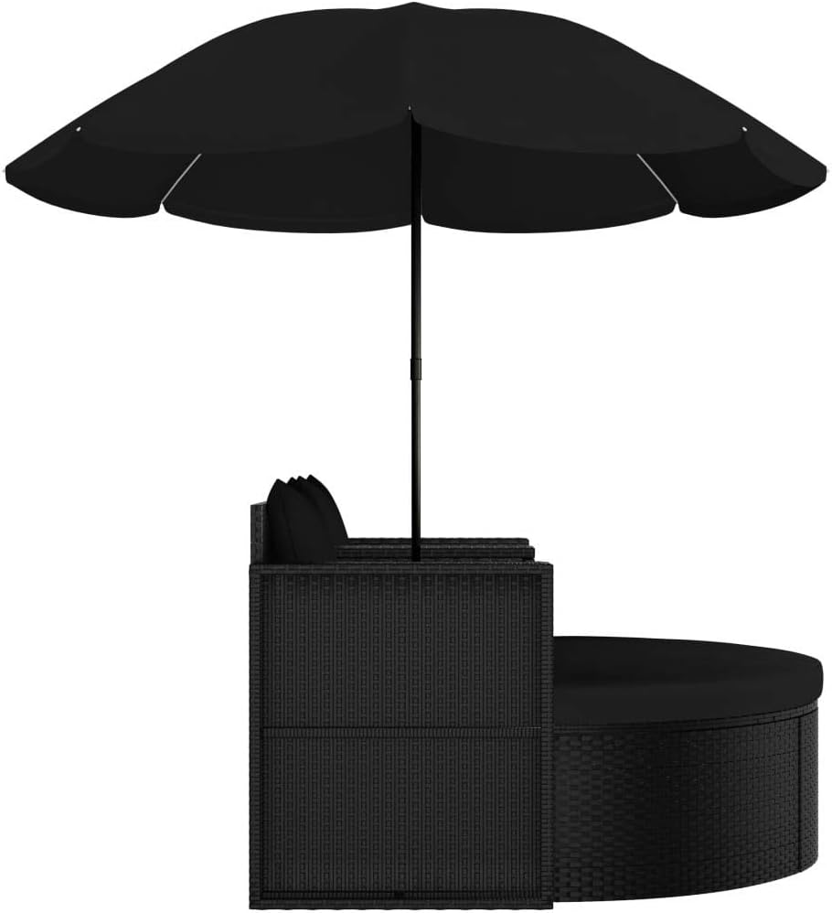 TEWTX7 Outdoor Poly Rattan Gartensofa 2-Sitzer mit Sonnenschirm Gartenmoebel Sonneninsel Rattansofa