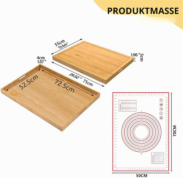 KATKLIU Bambus Schneidebrett gross 75×55 cm mit Griffen – Wende-Herdabdeckung und Nudelbrett für Gas