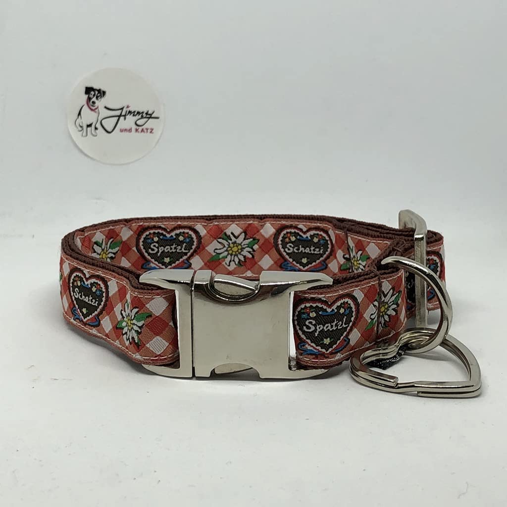 Jimmy und Katz Hundehalsband Spatzl orange 26-40cm x 2cm Orange,Orange-kariert, Orange,Orange-karier