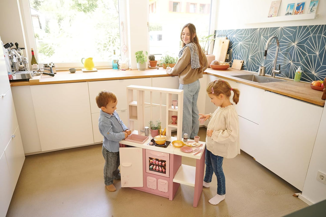 Smoby – Loft Spielküche Fleur – Kinderküche im modernen Loft-Stil mit Kochfeld, Ofen, Kühlschrank &