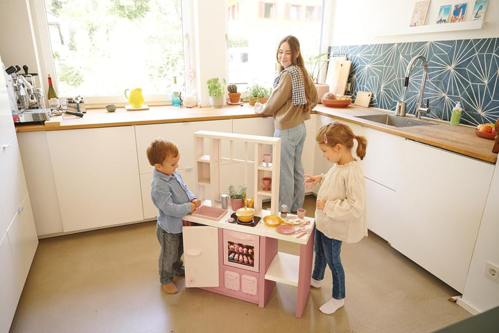 Smoby – Loft Spielküche Fleur – Kinderküche im modernen Loft-Stil mit Kochfeld, Ofen, Kühlschrank &